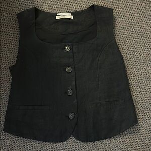 Black Linen Vest Top